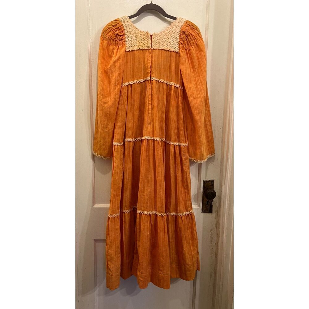 Vintage TRIVIA Orange White Tiered Y2K Maxi Prairie Dress  Women's Size 8 - Picture 5 of 9